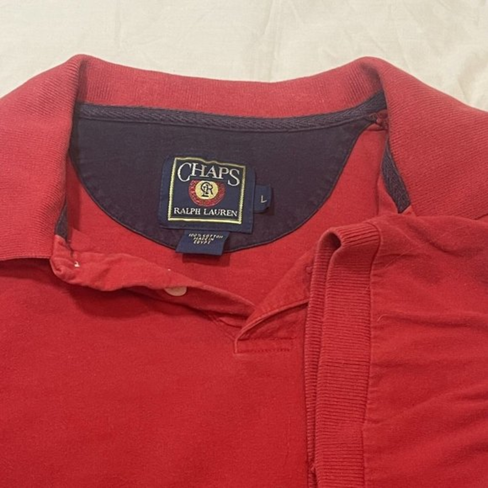 Chaps Ralph Lauren Mens Polo Shirt Large‎ Red Cotton Short Sleeve
